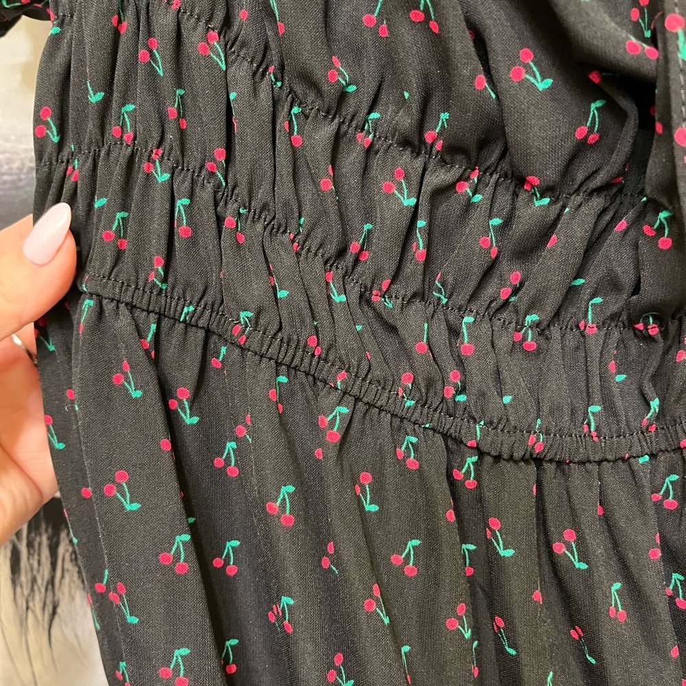 Liberty Love Black Midi Dress Red Cherry Print - Sz. 1X - Picture 3 of 4